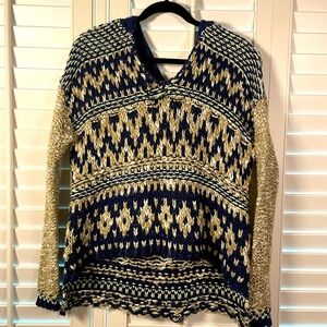 Free People Crocheted Sweater Hoodie Navy Ivory women Size Medium